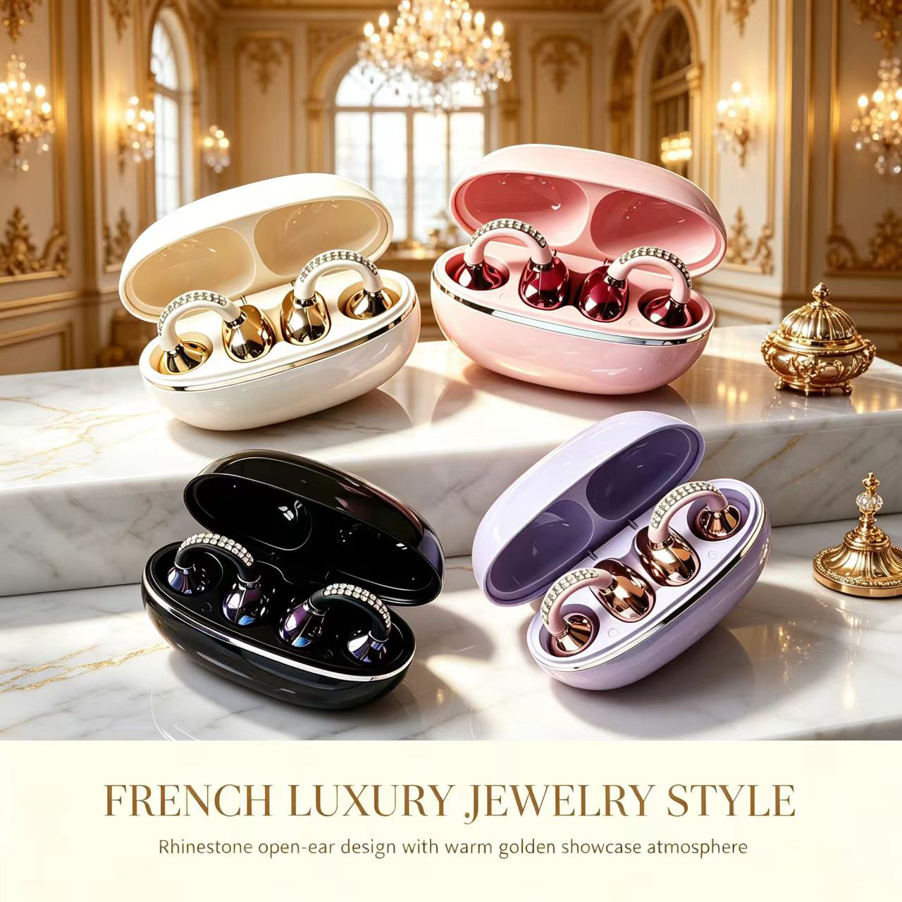 Open Ear Air Conduction Headphones - Luxe Rhinestone OWS Open Ear Clip