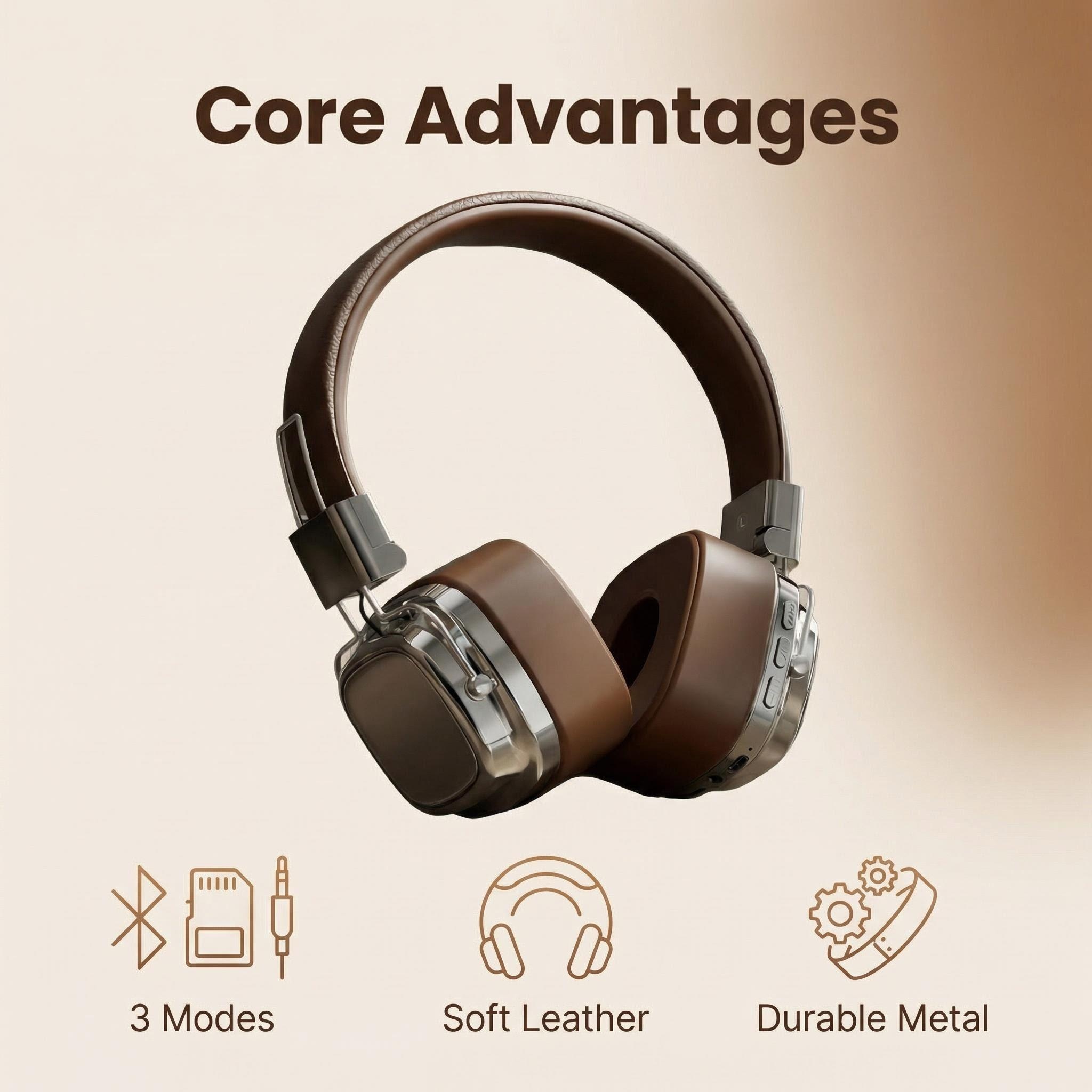 Anc Wireless Over Ear Headphones - Retro lederen over-ear hoofdtelefoon Draadloos Bluetooth