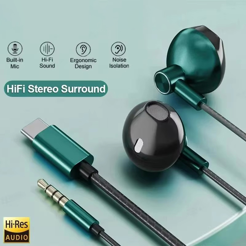 Type C Wired Earphones With Mic - Type C 3.5mm HIFI Stereo Bedrade
