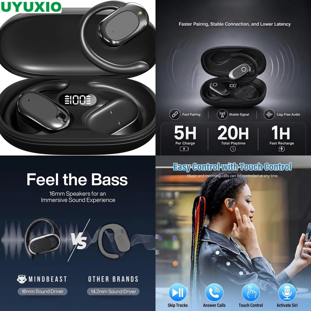 Bone Conduction Running Headphones - Open-ear oordopjes en draadloze hoofdtelefoons met