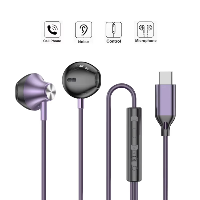 Type C Wired Earphones With Mic - In-ear bedrade hoofdtelefoon HiFi muziek oordopjes