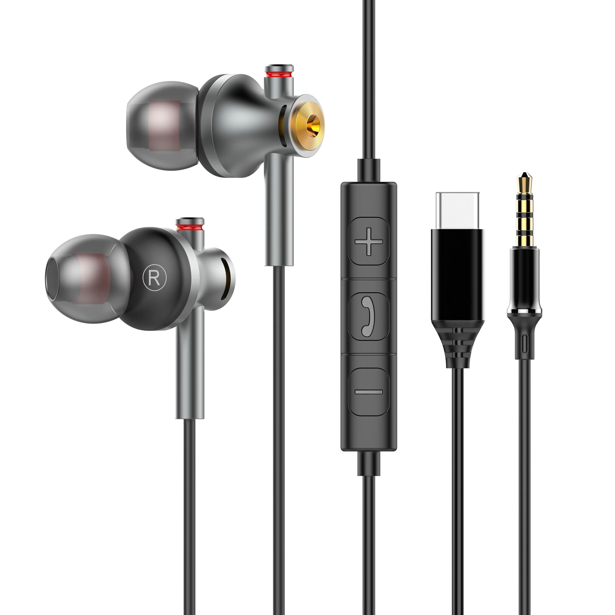 Type C Wired Earphones With Mic - EARDECO 3.5mm/TypeC Bedrade Hoofdtelefoon Bass Oordopjes